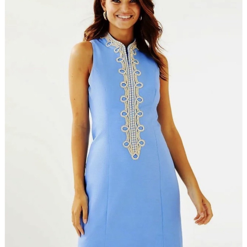 Lilly Pulitzer Blue Embroidered Dress Alexa Shift with Bra strap holders